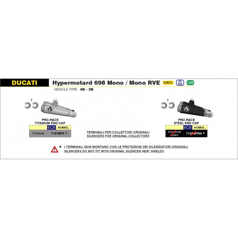 PAIR OF ARROW PRO-RACE EXHAUST DUCATI HYPERMOTARD 698 2024, TITANIUM, APPROVED