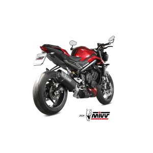 COMPLETE EXHAUST SYSTEM MIVV SR-1 TRIUMPH STREET TRIPLE 765 RS 2023-2025 (EURO 5), DEKAT BLACK TITANIUM-CARBON HIGH PASS