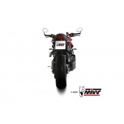 IMPIANTO DI SCARICO COMPLETO MIVV SR-1 TRIUMPH STREET TRIPLE 765 RS 2023-2024, DEKAT BLACK TITANIO/CARBONIO PASSAGGIO ALTO