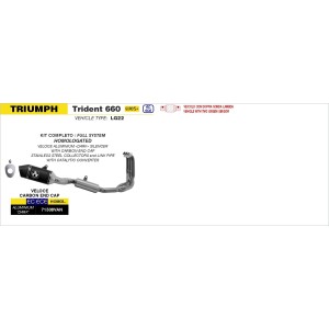IMPIANTO DI SCARICO COMPLETO ARROW VELOCE TRIUMPH TRIDENT 660 2025 EURO 5+, ALLUMINIO DARK, CATALIZZATO