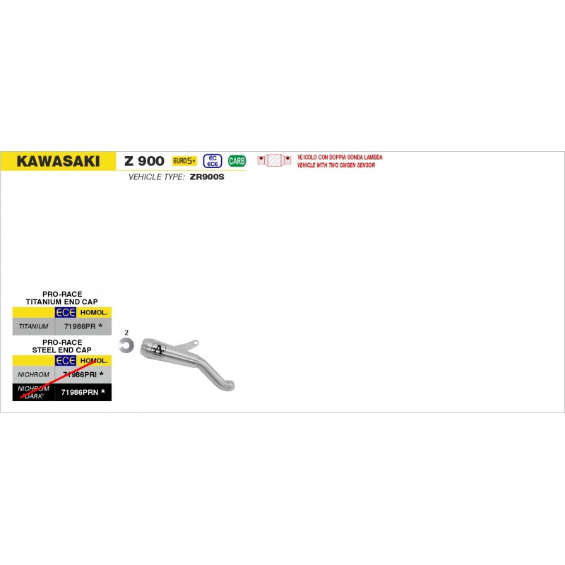 TERMINALE ARROW PRO-RACE KAWASAKI Z 900 2025 (EURO 5+), TITANIO, OMOLOGATO