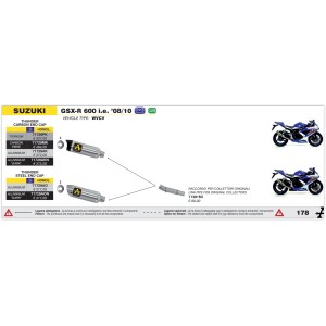 TERMINALE ARROW THUNDER SUZUKI GSX-R 600 2008-2010, CARBONIO, OMOLOGATO