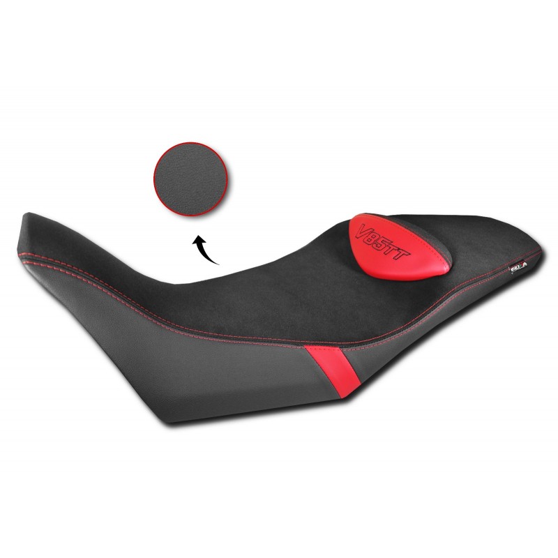 RIVESTIMENTO SELLA ISOTTA COMFORT MOTO GUZZI V85 TT 2019-2020, NERO CON PARTICOLARI ROSSI 2