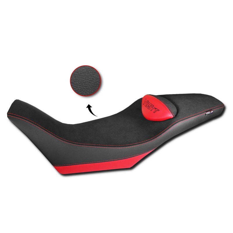 ISOTTA COMFORT SEAT COVER MOTO GUZZI V85 TT 2021-2023, BLACK WITH RED DETAILS 1