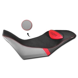 RIVESTIMENTO SELLA ISOTTA COMFORT MOTO GUZZI V85 TT 2021-2023, NERO CON PARTICOLARI GRIGI E ROSSI