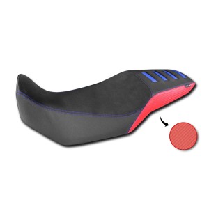 ISOTTA COMFORT SEAT COVER HONDA TRANSALP 750 2023-2024, BLACK AND RED WITH BLUE INSERTS
