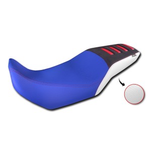 ISOTTA COMFORT SEAT COVER HONDA TRANSALP 750 2023-2024, BLUE, WHITE AND BLACK WITH RED INSERTS