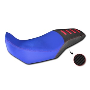 ISOTTA COMFORT SEAT COVER HONDA TRANSALP 750 2023-2024, BLUE AND BLACK WITH RED INSERTS