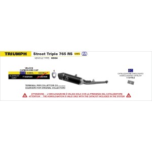 ARROW VELOCE EXHAUST TRIUMPH STREET TRIPLE 765 RS 2021-2022, DARK ALUMINUM, APPROVED