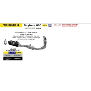 ARROW VELOCE FULL EXHAUST SYSTEM TRIUMPH DAYTONA 660 2024-2025 EURO 5+, DARK ALUMINUM, CATALYTIC