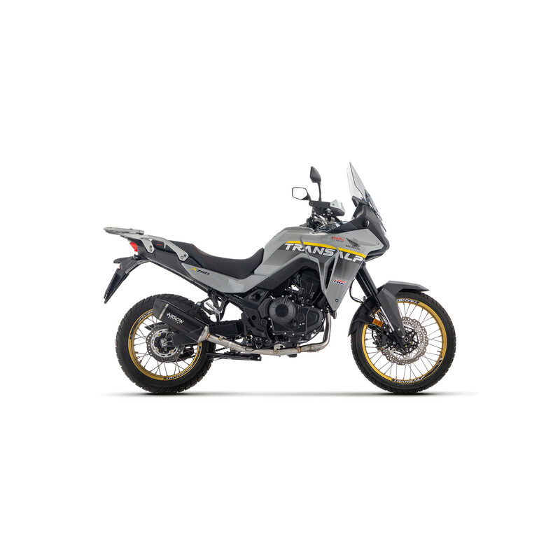 TERMINALE ARROW INDY RACE HONDA TRANSALP 750 2025-2026 (EURO 5+), ALLUMINIO DARK/CARBONIO, OMOLOGATO