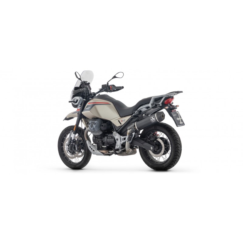 TERMINALE ARROW INDY RACE MOTO GUZZI V85 TT 2024-2025 (EURO 5+), ALLUMINIO DARK/CARBONIO, OMOLOGATO