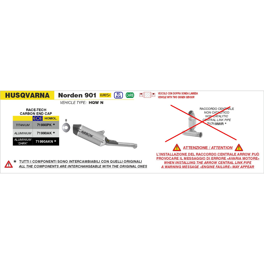 ARROW RACE-TECH HUSQVARNA NORDEN 901 2024-2025 SILENCER (EURO 5+), ALUMINUM/CARBON, APPROVED