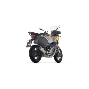 TERMINALE ARROW INDY RACE EVO MOTO GUZZI STELVIO 2024-2025 (EURO 5+), ALLUMINIO DARK/CARBONIO, OMOLOGATO