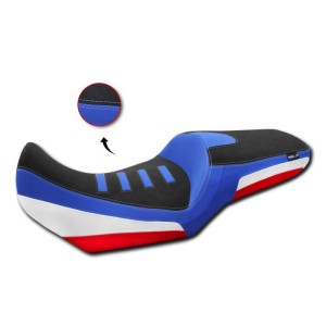 SELLA PILOTA ISOTTA COMFORT CON CANALE PROSTATICO HONDA TRANSALP 750 2025, BLU E BIANCO E DETTAGLI ROSSI