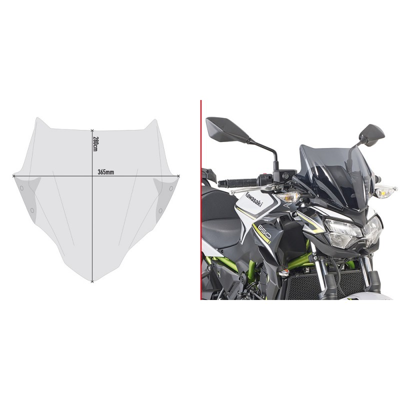 WINDSHIELD GIVI KAWASAKI Z 650 2024-2025, SMOKED, WITH MOUNTING KIT