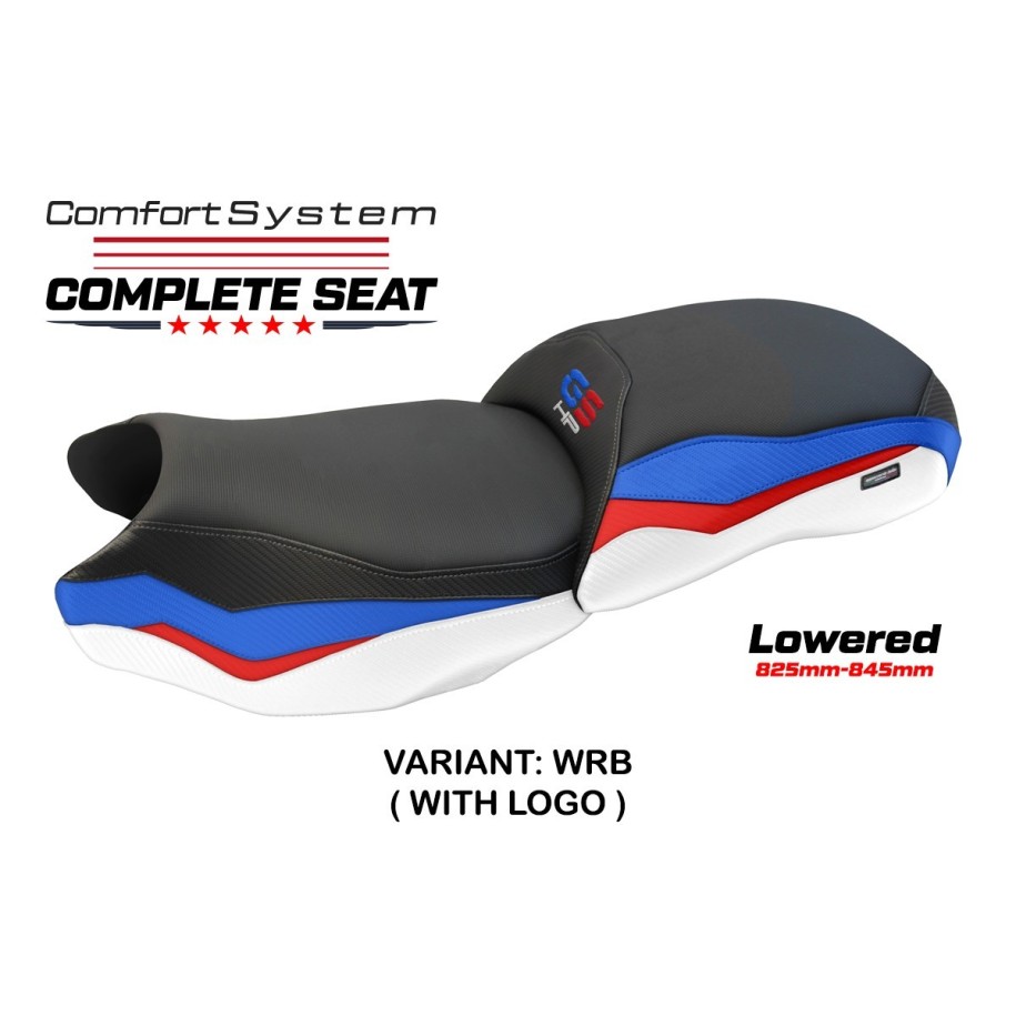 SELLA TPZ COMFORT RIBASSATA CON LOGO PER   BMW R 1250 GS 2018/2020, BIANCO-ROSSO-BLU