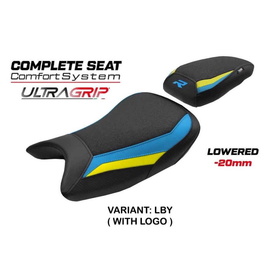 SELLA TPZ COMFORT RIBASSATA CON LOGO PER   BMW S 1000 R 2021/2024 , GIALLO-AZZURRO