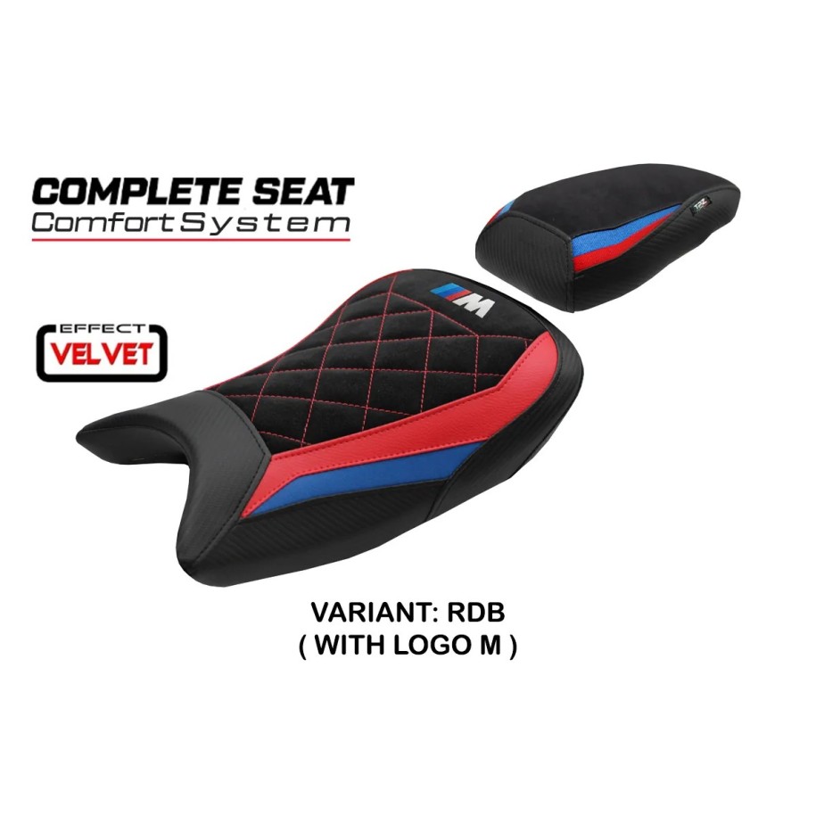TPZ M-SPORT COMFORT SEAT WITH LOGO FOR BMW S 1000 R 2025 , BLACK-RED-BLUE