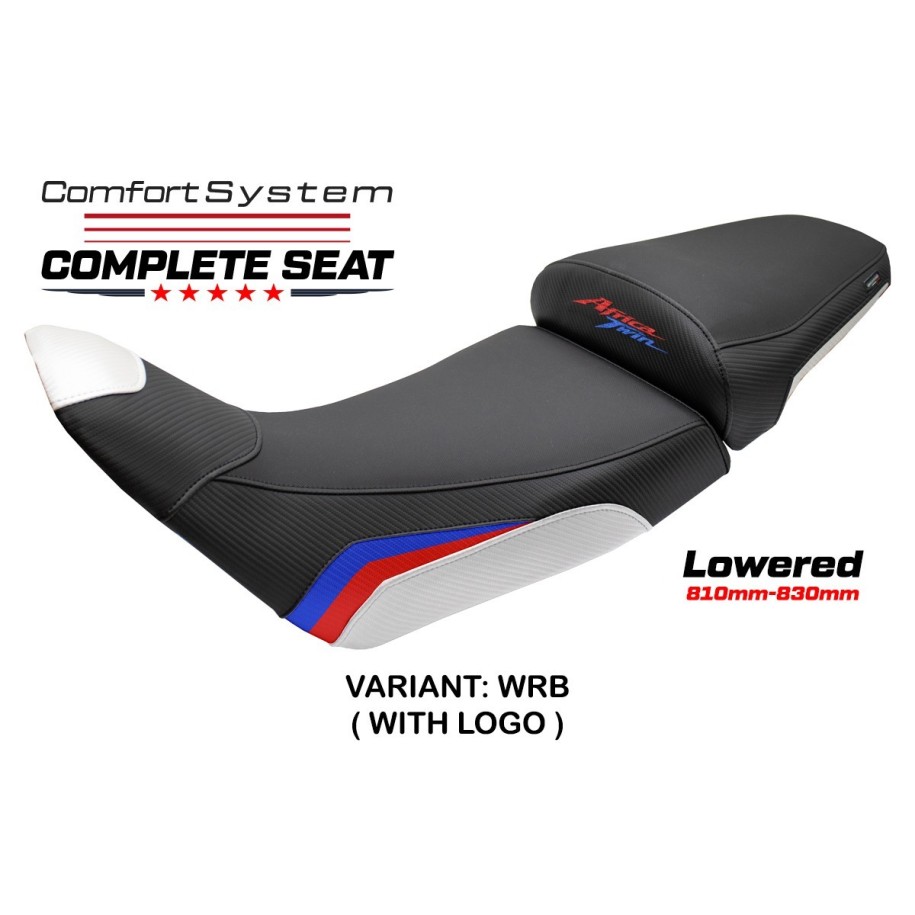 SELLA TPZ COMFORT RIBASSATA CON LOGO PER   HONDA AFRICA TWIN 1100 2020/2023 , BIANCO-ROSSO-BLU