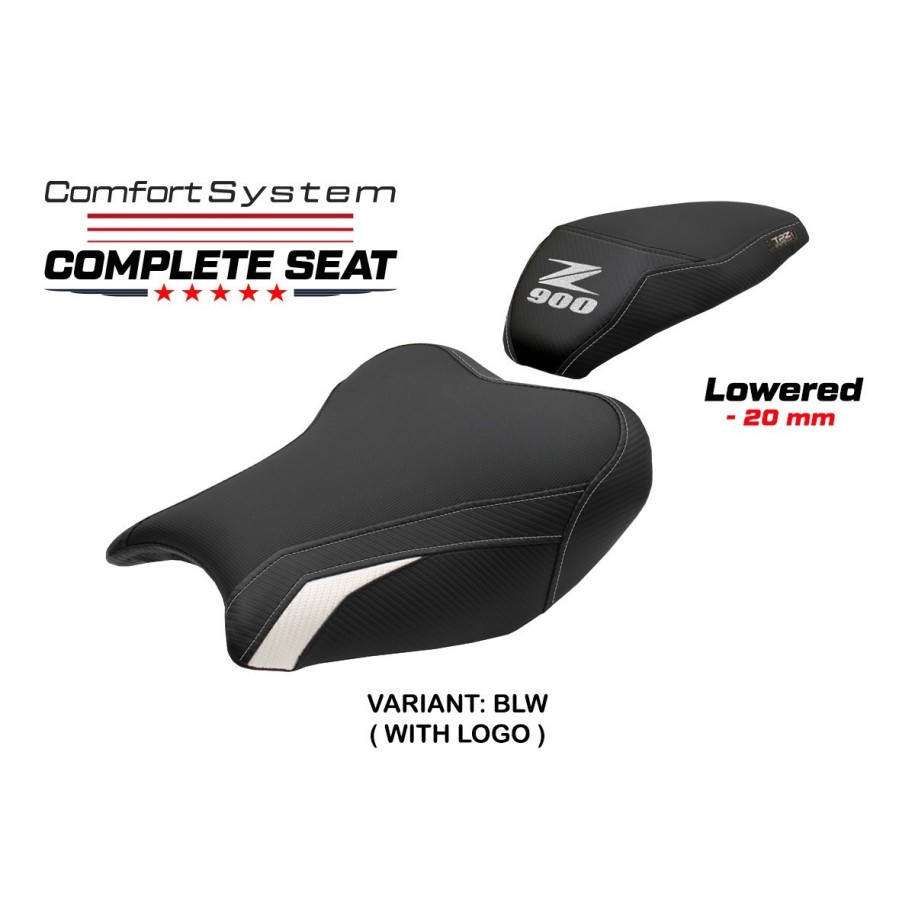 TPZ LOWERED COMFORT SEAT WITH LOGO FOR KAWASAKI Z 900 2017/2019, BLACK-WHITE