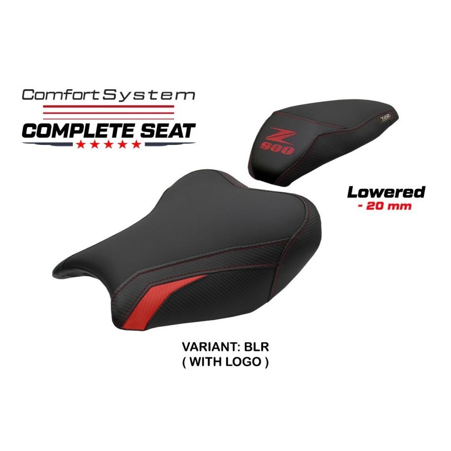ASIENTO TPZ COMFORT BAJADOS CON LOGO PARA KAWASAKI Z 900 2020, NERO-ROSSO
