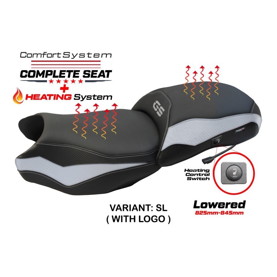 TPZ LOWERED HEATED SEAT WITH LOGO FOR BMW R 1250 GS 2018/2020, SILVER