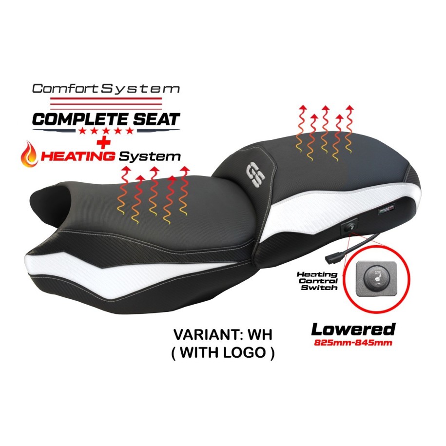 TPZ LOWERED HEATED SEAT WITH LOGO FOR BMW R 1250 GS 2021/2024 , WHITE