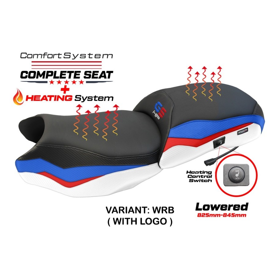 TPZ LOWERED HEATED SEAT WITH LOGO FOR BMW R 1250 GS 2021/2024 , WHITE-BLACK-RED-BLUE
