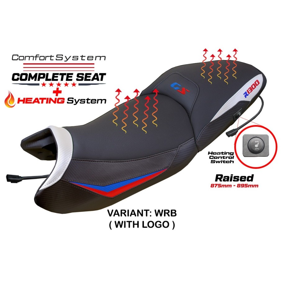 SELLA TPZ RISCALDATA RIALZATA CON LOGO PER   BMW R 1300 GS 2023/2025 , BIANCO-ROSSO-BLU
