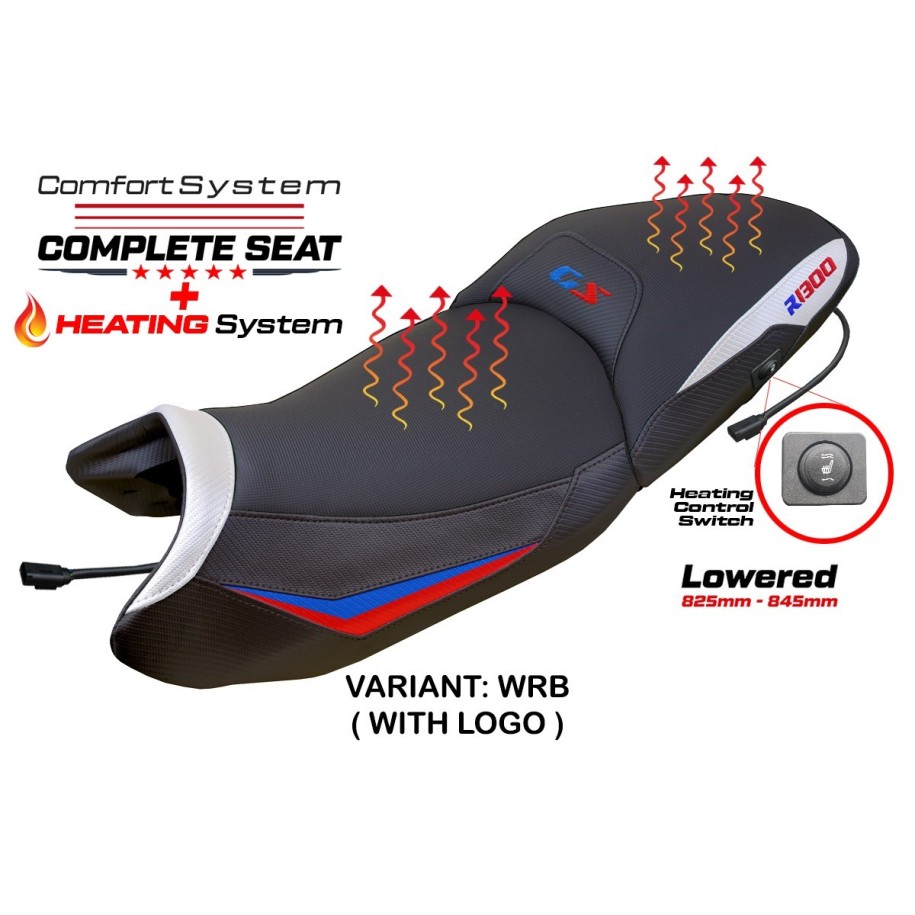 TPZ BEHEIZTER ABGEDREHTER SITZ MIT LOGO FÜR BMW R 1300 GS 2023/2025 , WHITE-BLACK-RED-BLUE