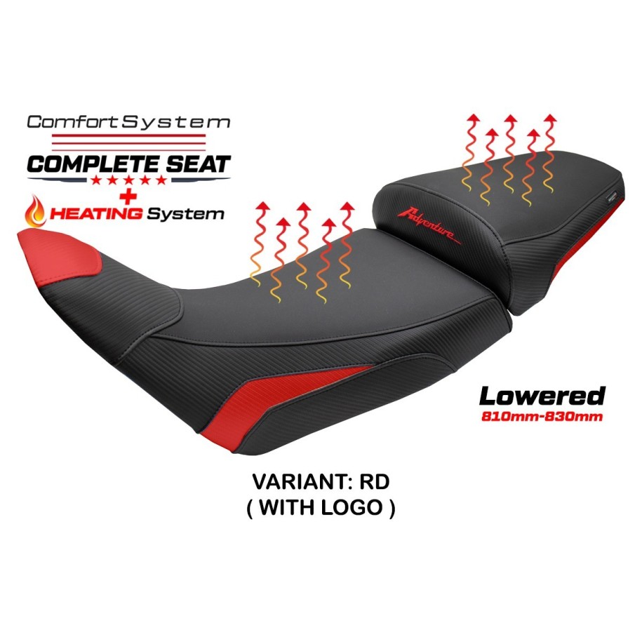 TPZ LOWERED HEATED SEAT WITH LOGO FOR HONDA AFRICA TWIN 1100 ADVENTURE SPORTS 2022/2023, BLACK-RED