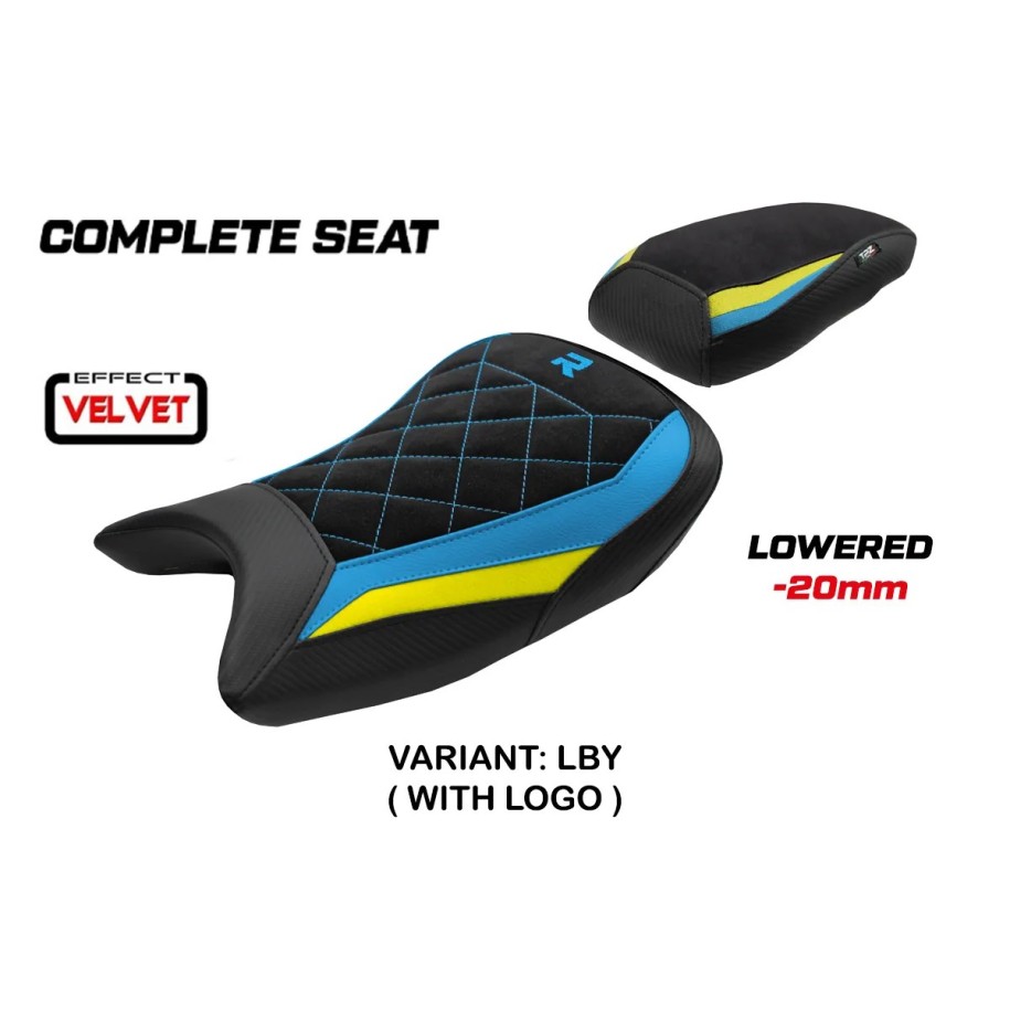 SELLA TPZ RIBASSATA CON LOGO PER   BMW S 1000 R 2025 , GIALLO-AZZURRO