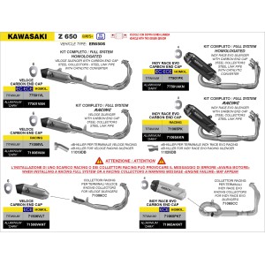 IMPIANTO DI SCARICO COMPLETO ARROW VELOCE KAWASAKI Z 650 2024-2025 (EURO 5+), ALLUMINIO DARK, CATALIZZATO