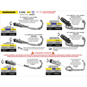 ARROW INDY RACE FULL EXHAUST SYSTEM EVO KAWASAKI Z 650 2024-2025 (EURO 5+), DARK ALUMINUM/CARBON, CATALYTIC