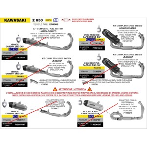 ARROW INDY RACE FULL EXHAUST SYSTEM EVO KAWASAKI Z 650 2021-2023, TITANIUM/CARBON, CATALYTIC