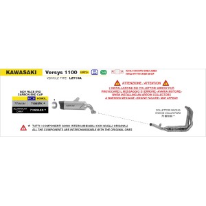 TERMINALE ARROW INDY RACE EVO KAWASAKI VERSYS 1100 SE 2025-2026 (EURO 5+), ALLUMINIO DARK/CARBONIO, OMOLOGATO
