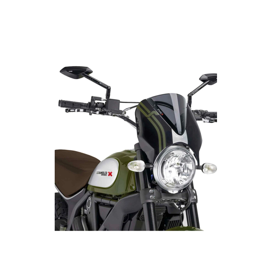 PARABRISAS PUIG RETRO DUCATI SCRAMBLER DESERT SLED 2019-2020, AHUMADO OSCURO/NEGRO