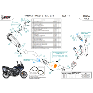 MIVV DELTA RACE COMPLETE EXHAUST SYSTEM YAMAHA TRACER 9 GT 2025-2026 (EURO 5+), STEEL/CARBON, CATALYTIC