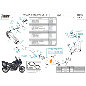 IMPIANTO DI SCARICO COMPLETO MIVV DELTA RACE YAMAHA TRACER 9 GT 2025-2026 (EURO 5+), BLACK/CARBONIO, CATALIZZATO