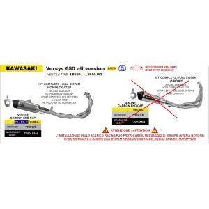 IMPIANTO DI SCARICO COMPLETO ARROW VELOCE KAWASAKI VERSYS 650 2024-2026 (EURO 5+), TITANIO, CATALIZZATO