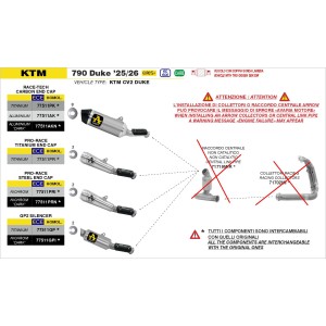 TERMINALE DI SCARICO ARROW PRO-RACE KTM 790 DUKE 2025-2026 (EURO 5+), ACCIAIO DARK, OMOLOGATO