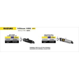 TERMINALE ARROW EXPLORER SUZUKI V-STROM 1050 SE 2025-2026 (EURO 5+), ALLUMINIO DARK/CARBONIO, OMOLOGATO