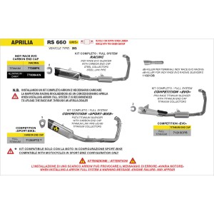 IMPIANTO DI SCARICO COMPLETO ARROW INDY RACE EVO APRILIA RS 660 2025 (EURO 5+), ALLUMINIO DARK/CARBONIO, RACING