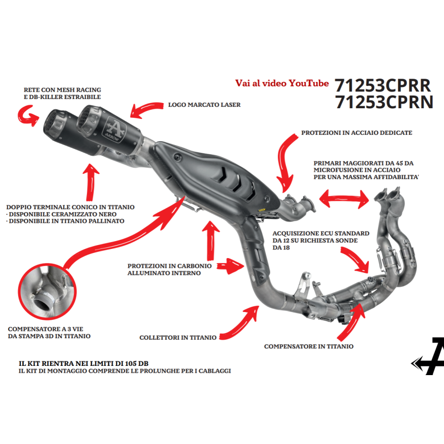 IMPIANTO DI SCARICO COMPLETO RACING ARROW COMPETITION EVO PRO-RACE DUCATI PANIGALE V4 2025, TITANIO