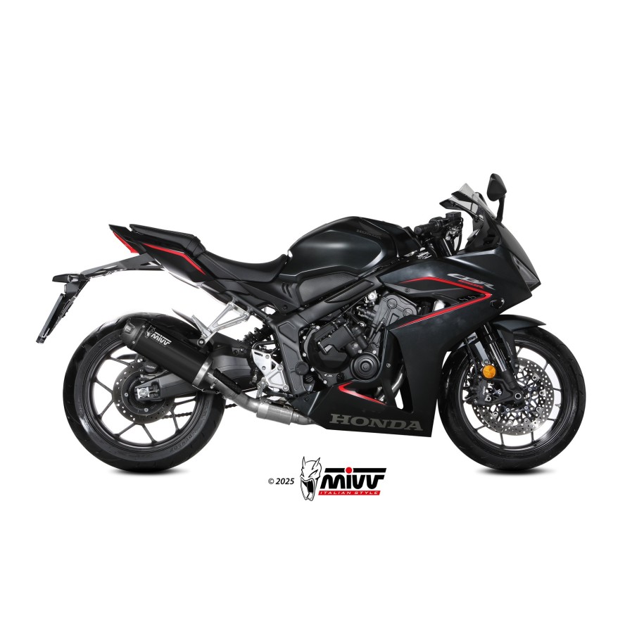 IMPIANTO DI SCARICO COMPLETO MIVV AK-1 HONDA CBR 650 R 2024-2026 (EURO 5+), BLACK/CARBONIO, CATALIZZATO