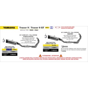 IMPIANTO DI SCARICO COMPLETO ARROW INDY RACE EVO YAMAHA TRACER 9 2025-2026 (EURO 5+), TITANIO/CARBONIO, RACING