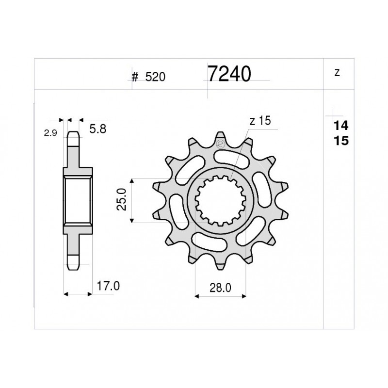 STEEL FRONT SPROCKET FOR 520 CHAIN DUCATI 899 PANIGALE 2013-2015, 959 PANIGALE 2016-2019