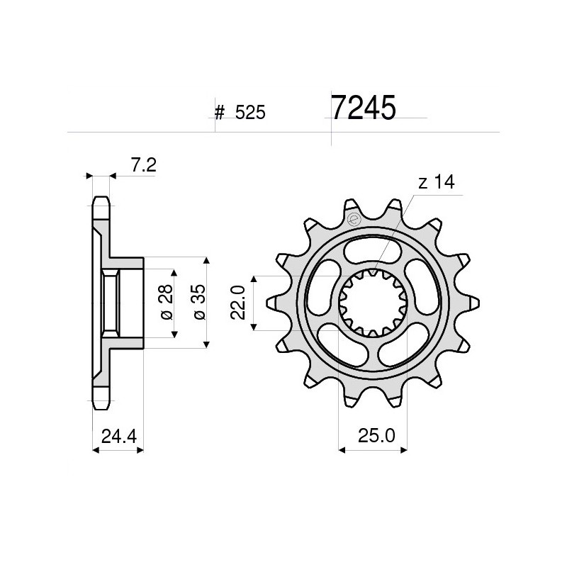 PIGNONE IN ACCIAIO PER CATENA 525 MV AGUSTA F3 675 2012-2019, F3 800 2013-2019, BRUTALE 800 2013-2020
