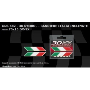 PEGATINA 3D BANDERA ITALIANA INCLINADA MM 75X15 DX-SX 2PZ